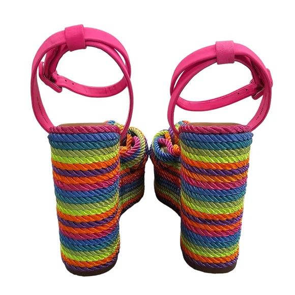 Gianni Bini Wedge Platform Sandal Women's Size 6 Leena Rainbow Cord Striped NEW - Picture 5 of 13